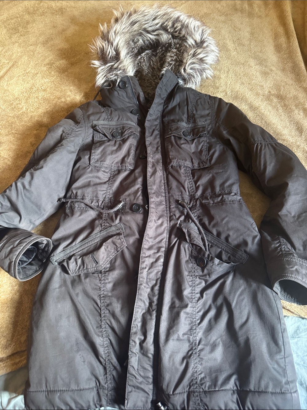 Grey Ecko red fur warm big hooded parka jacket M